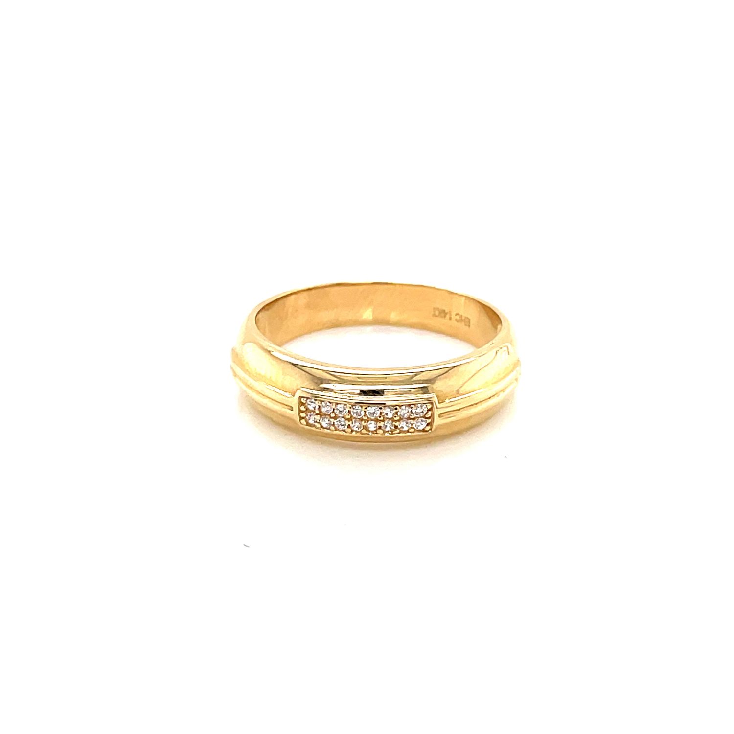 14 kt Yellow Gold Men’s Wedding Band Ring with Cubic Zirconia Stone