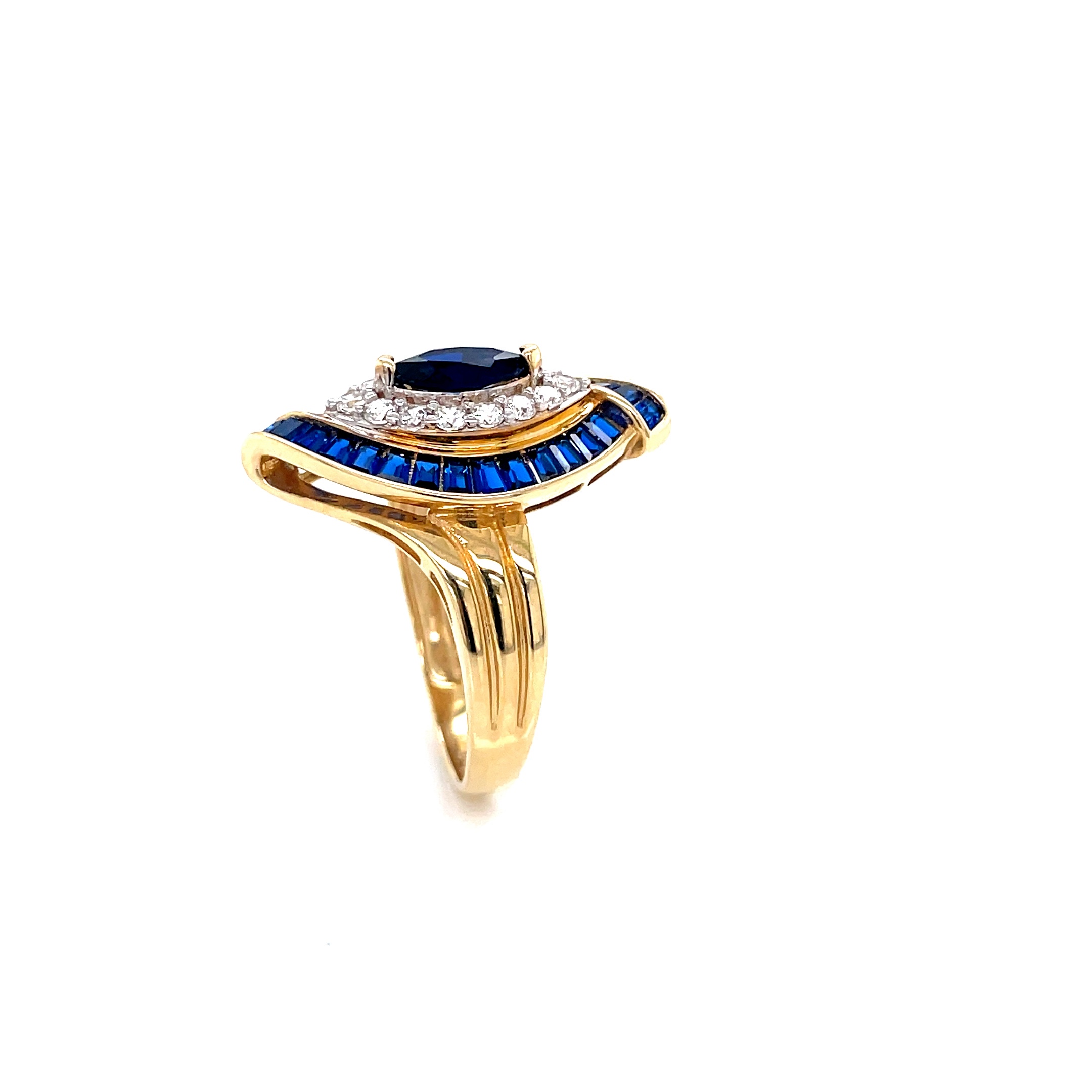 14kt Yellow Gold Women's Ring with Blue Cubic Zirconia Stone