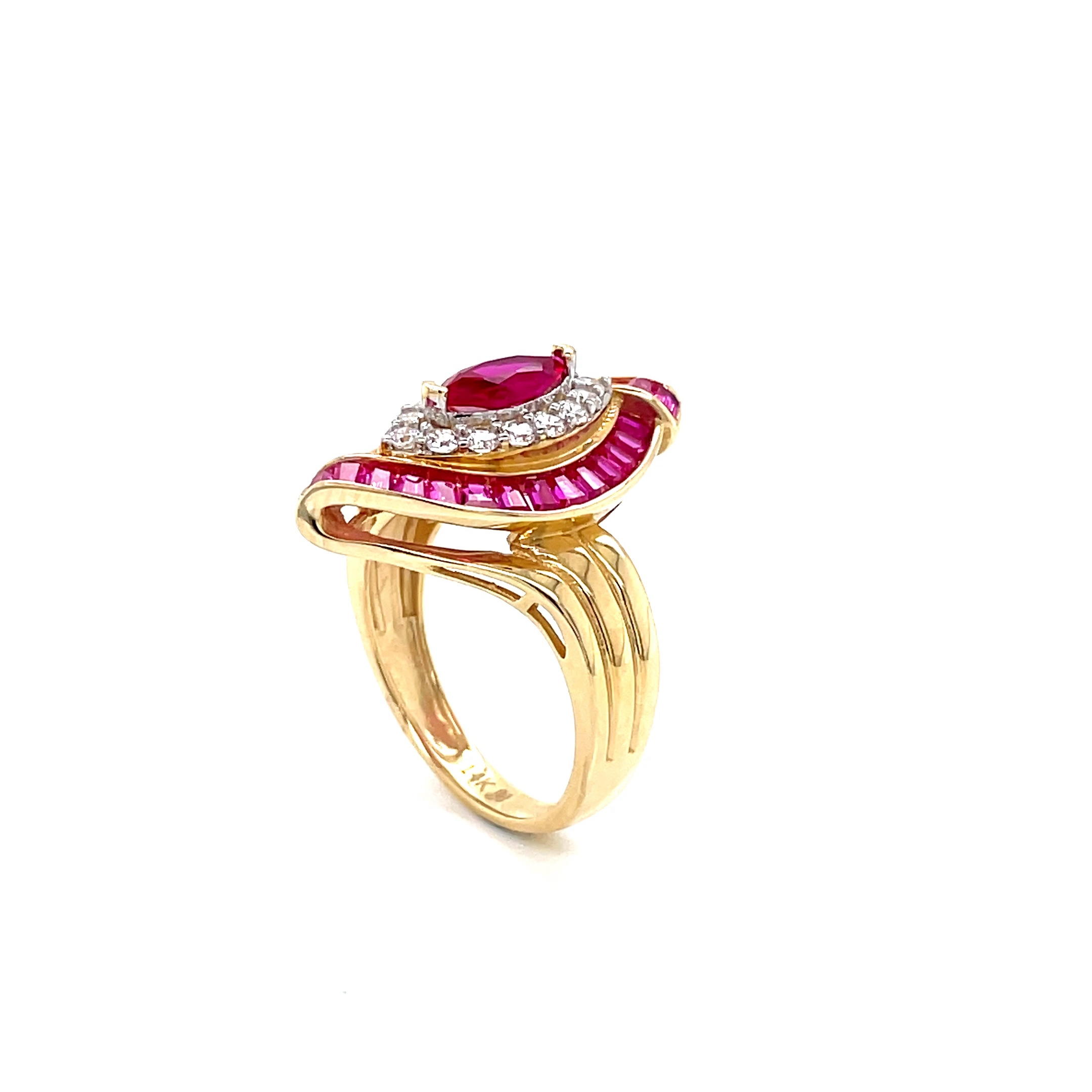 14kt Yellow Gold Women's Ring with Red Cubic Zirconia Stone