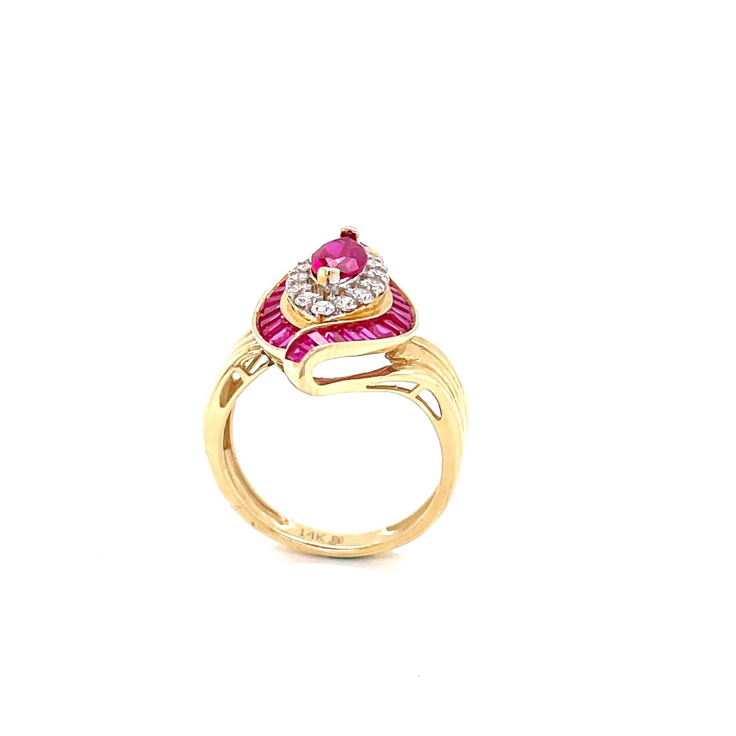 14kt Yellow Gold Women's Ring with Red Cubic Zirconia Stone