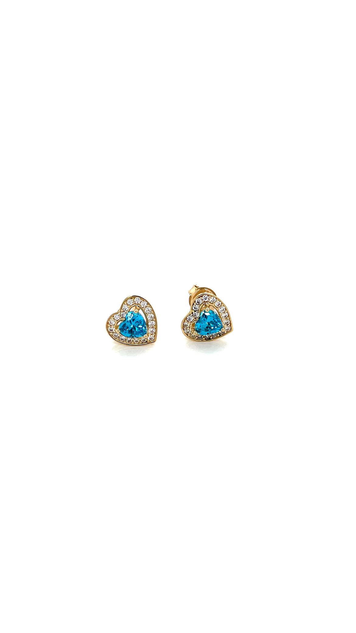 14kt Yellow Gold Women's Heart Earrings with Blue  Cubic Zirconia Stone