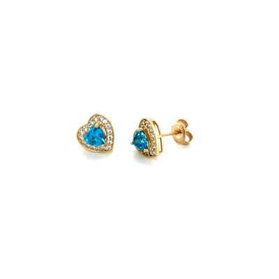 14kt Yellow Gold Women's Heart Earrings with Blue  Cubic Zirconia Stone