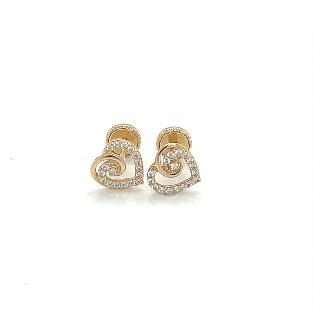 14kt Yellow Gold Women's Heart Earrings with Cubic Zirconia Stone