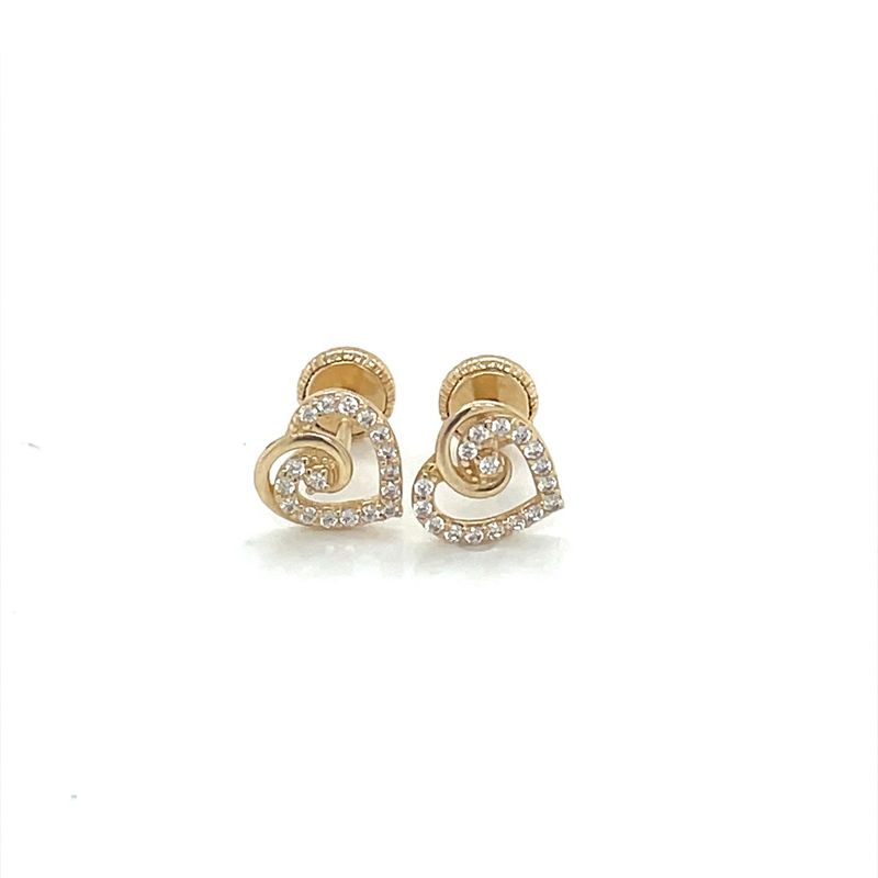14kt Yellow Gold Women's Heart Earrings with Cubic Zirconia Stone