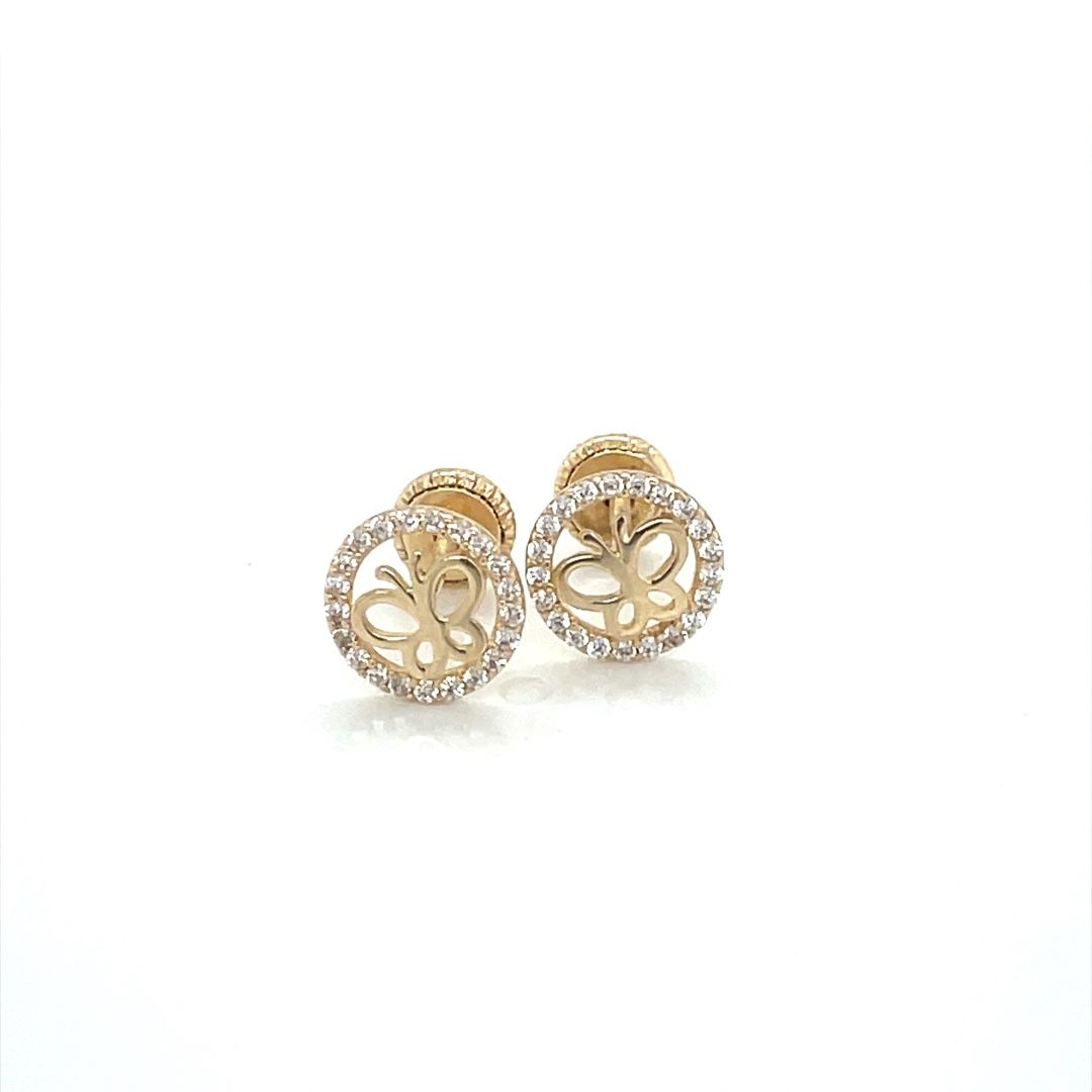 14kt Yellow Gold Women's  Butterfly Earrings With White Cubic Zirconia Stone