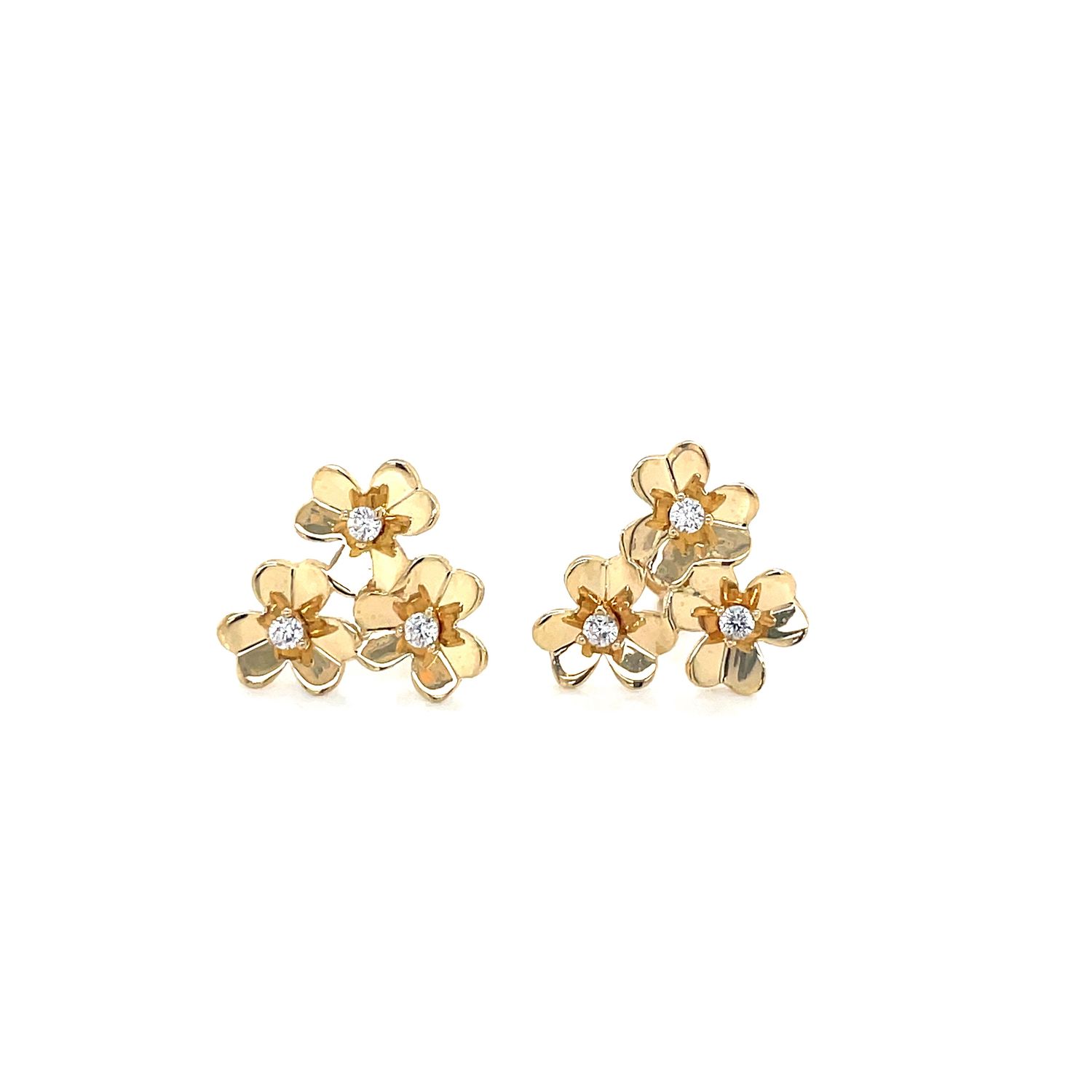 14kt Yellow Gold Women's Flower Earrings with Cubic Zirconia Stone