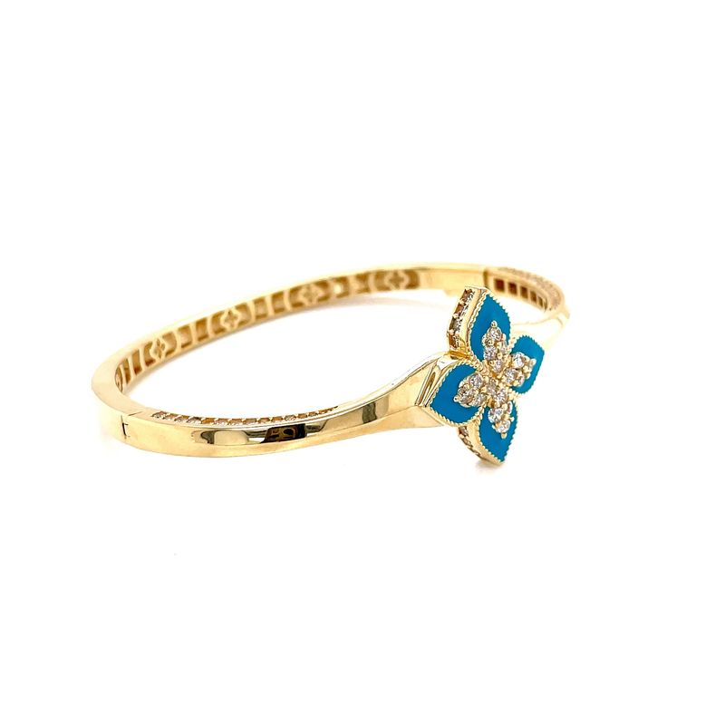14kt Yellow Gold Women's Bangle with Blue Enamel