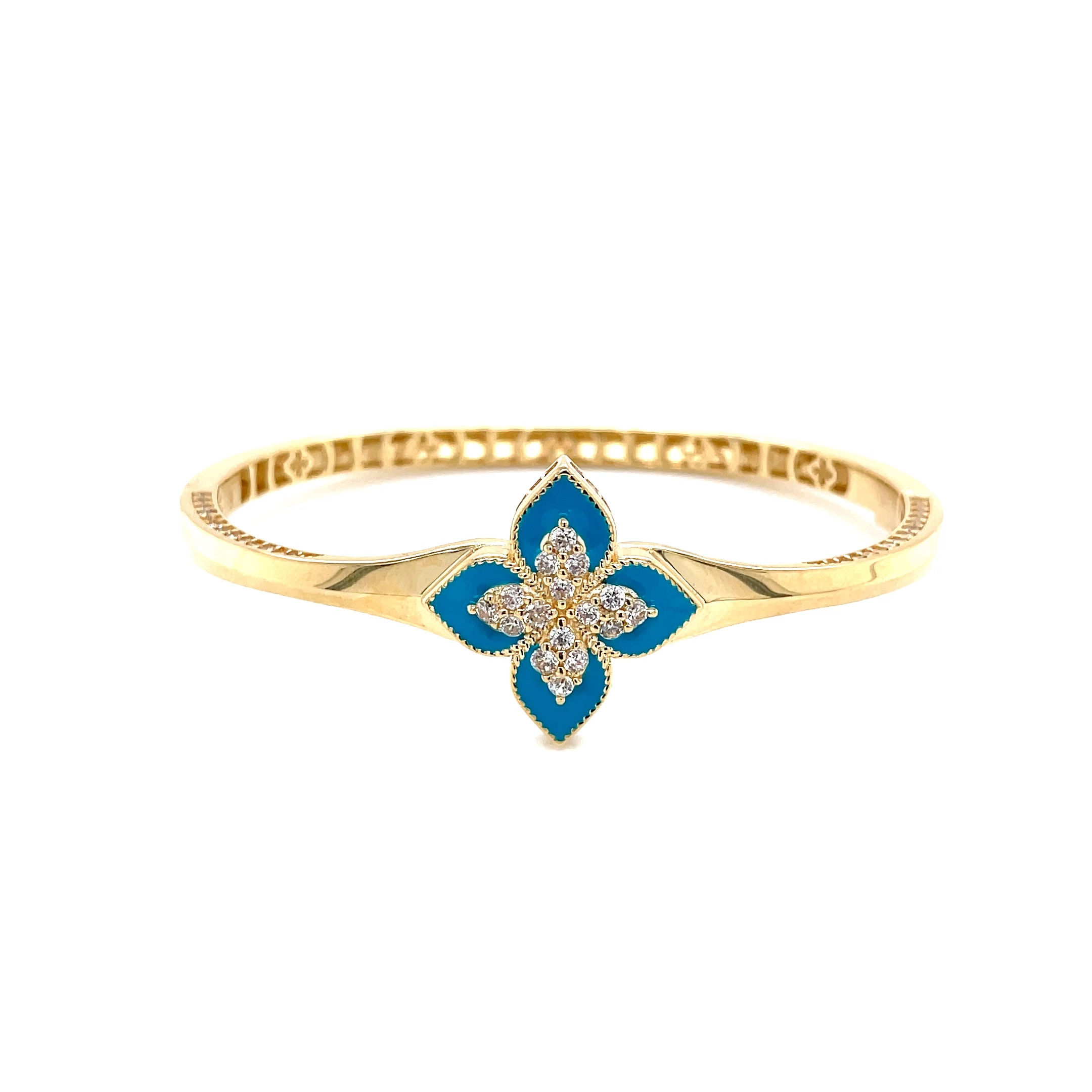 14kt Yellow Gold Women's Bangle with Blue Enamel