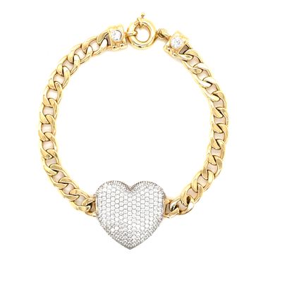 14kt Yellow Gold Women's Heart Bracelet with Cubic Zirconia Stone and Spring  Ring Clasp