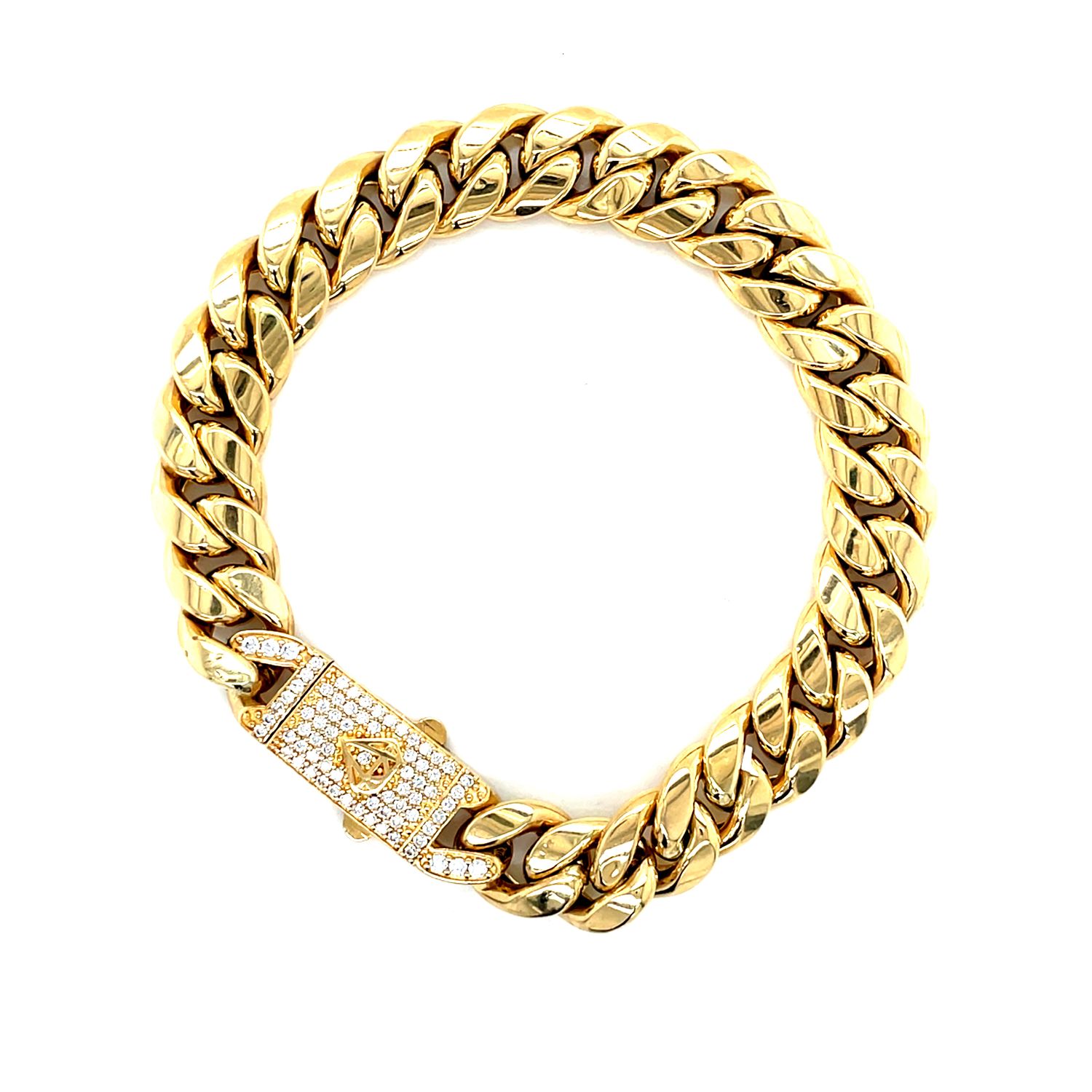 14kt Yellow Gold Women's Monaco Bracelet with Box Clasp and Cubic Zirconia Stone