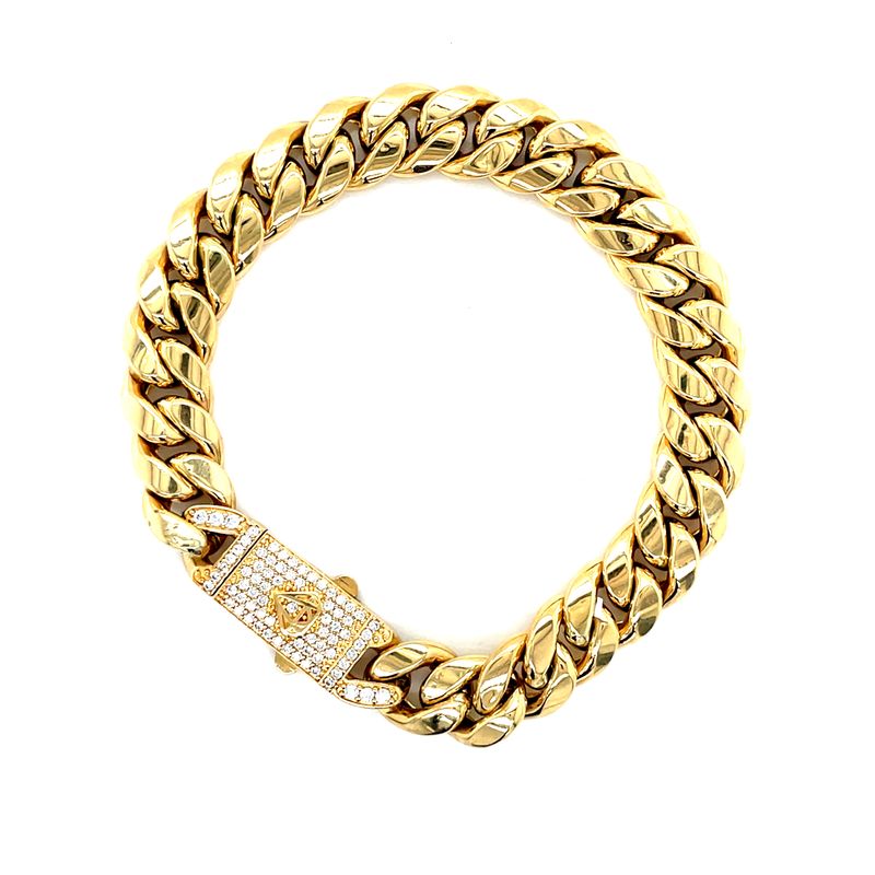 14kt Yellow Gold Women's Monaco Bracelet with Box Clasp and Cubic Zirconia Stone