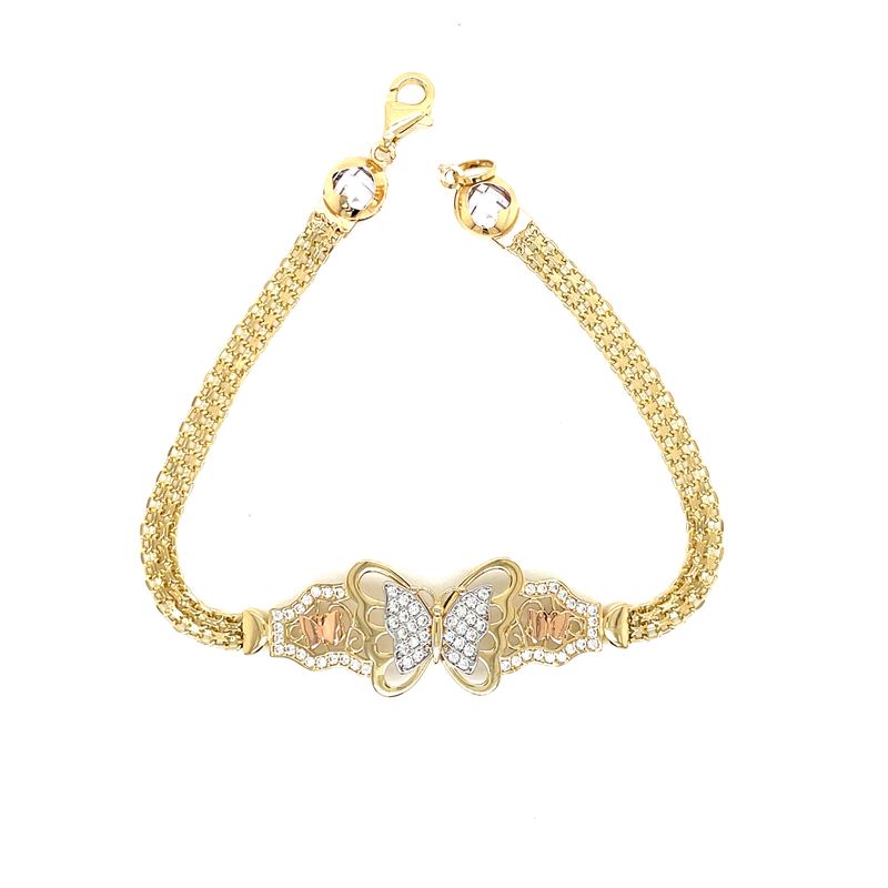 14kt Yellow Gold Women's Butterfly Bracelet with Cubic Zirconia Stone and Lobster Clasp