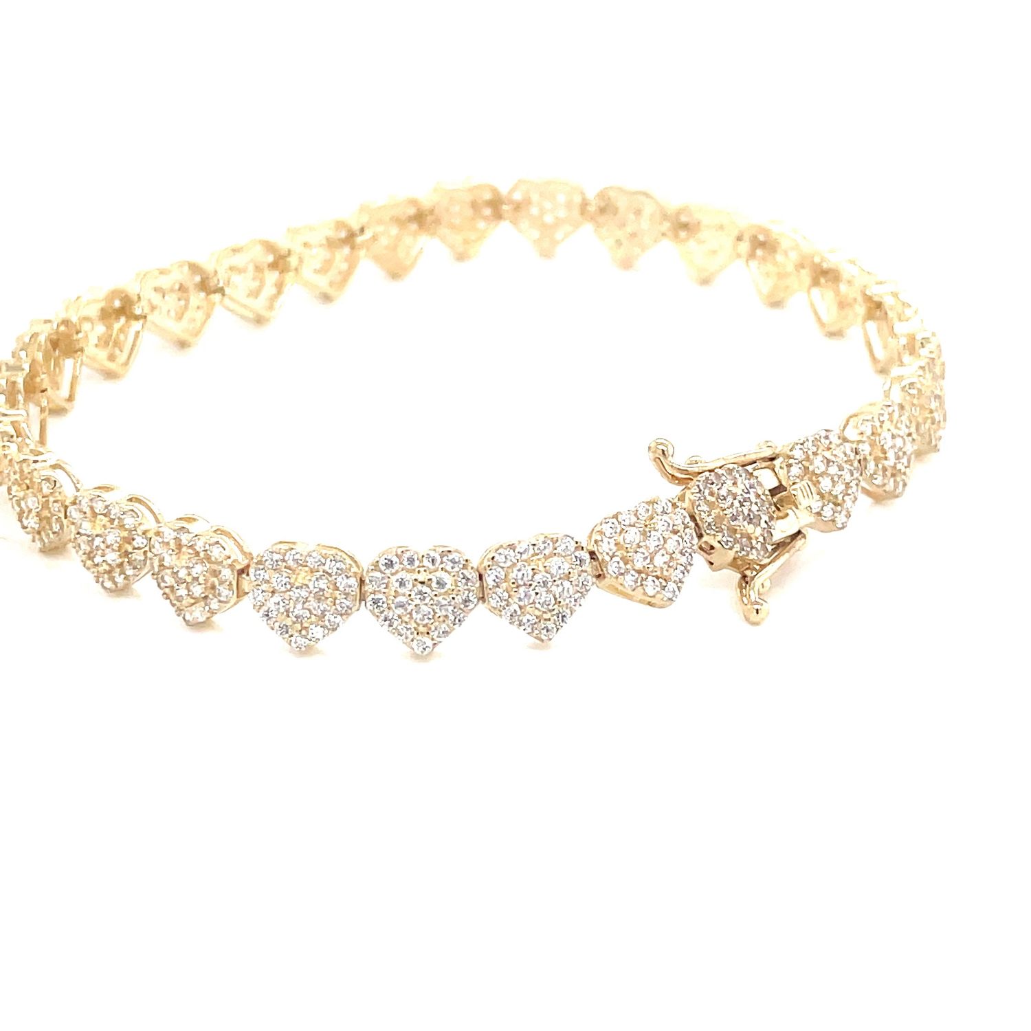14kt Yellow Gold Women's Heart Bracelet with Cubic Zirconia Stone and Box Clasp