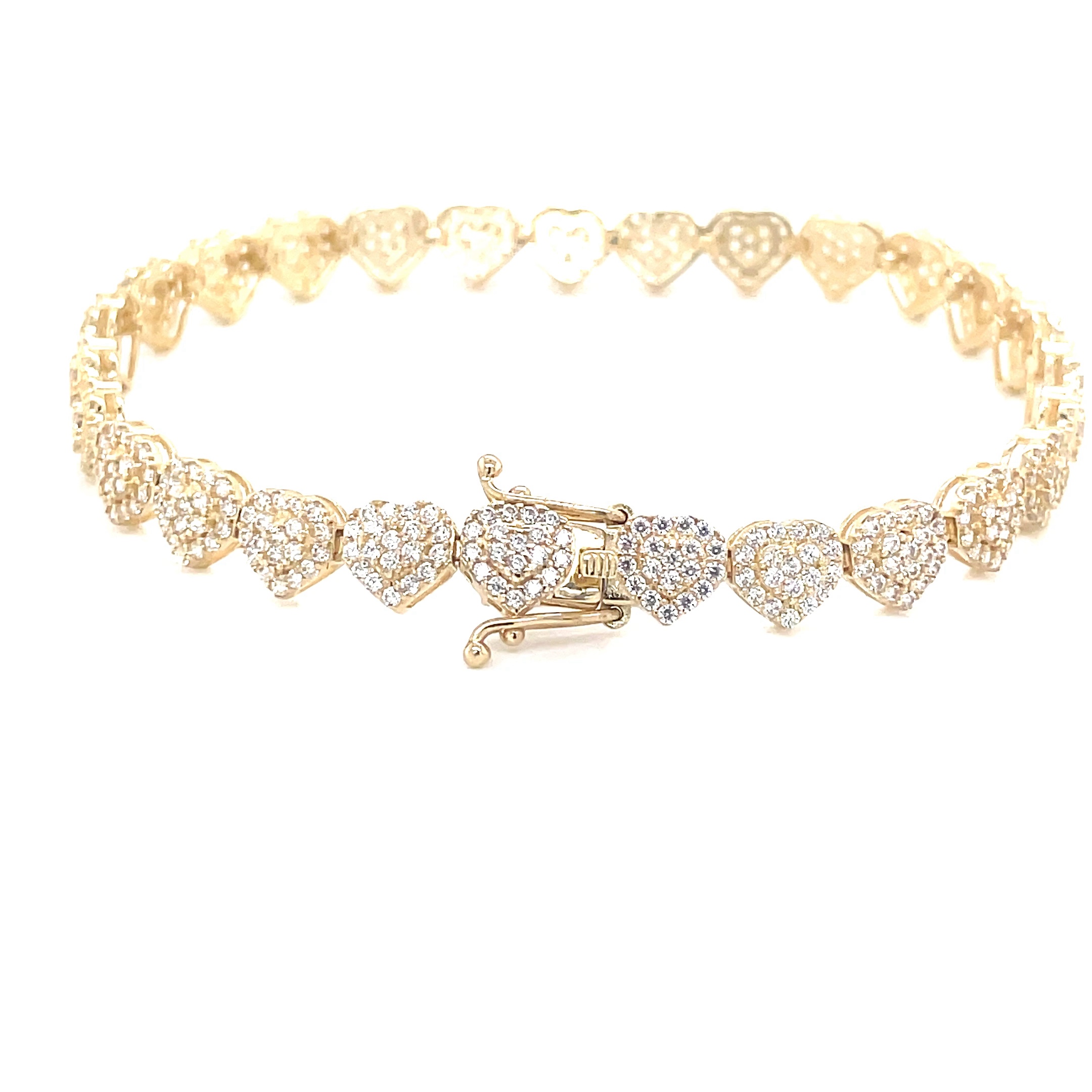 14kt Yellow Gold Women's Heart Bracelet with Cubic Zirconia Stone and Box Clasp