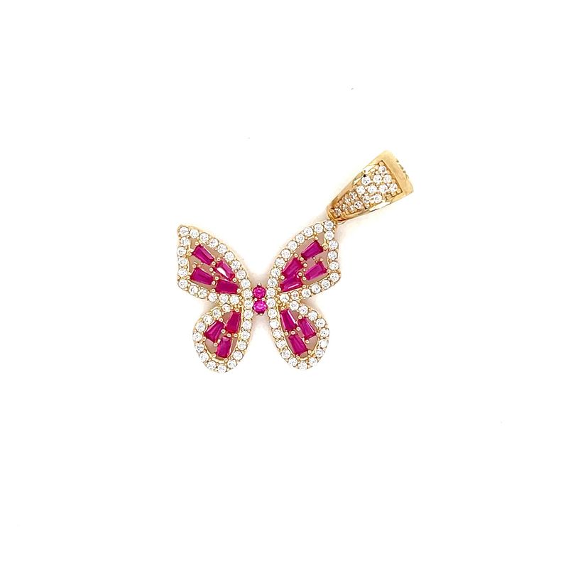 14kt Yellow Gold Wome's Butterfly Pendant With Red Cubic Zirconia Stone