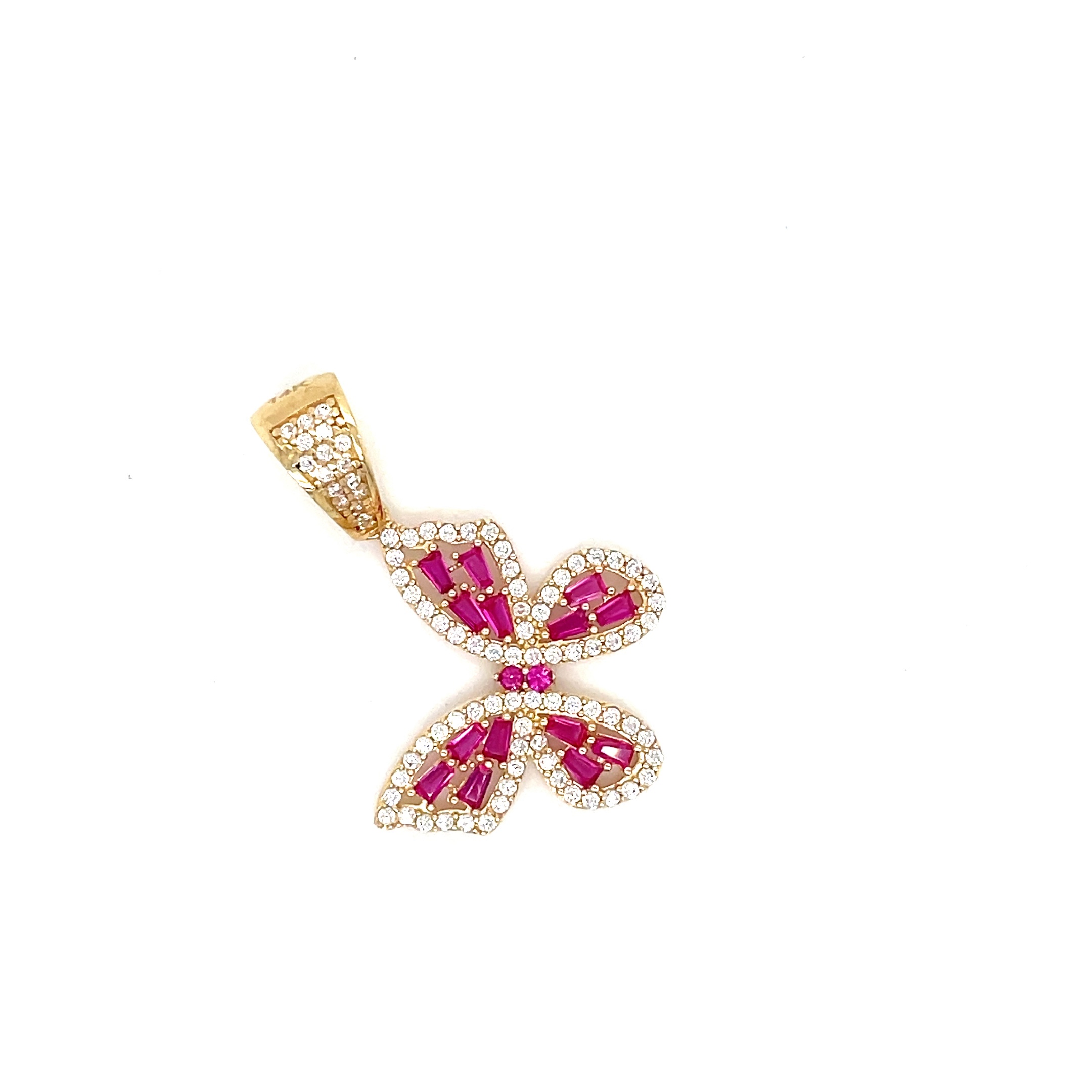 14kt Yellow Gold Wome's Butterfly Pendant With Red Cubic Zirconia Stone