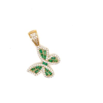 14kt Yellow Gold Women's Butterfly Pendant With Green Cubic Zirconia Stone