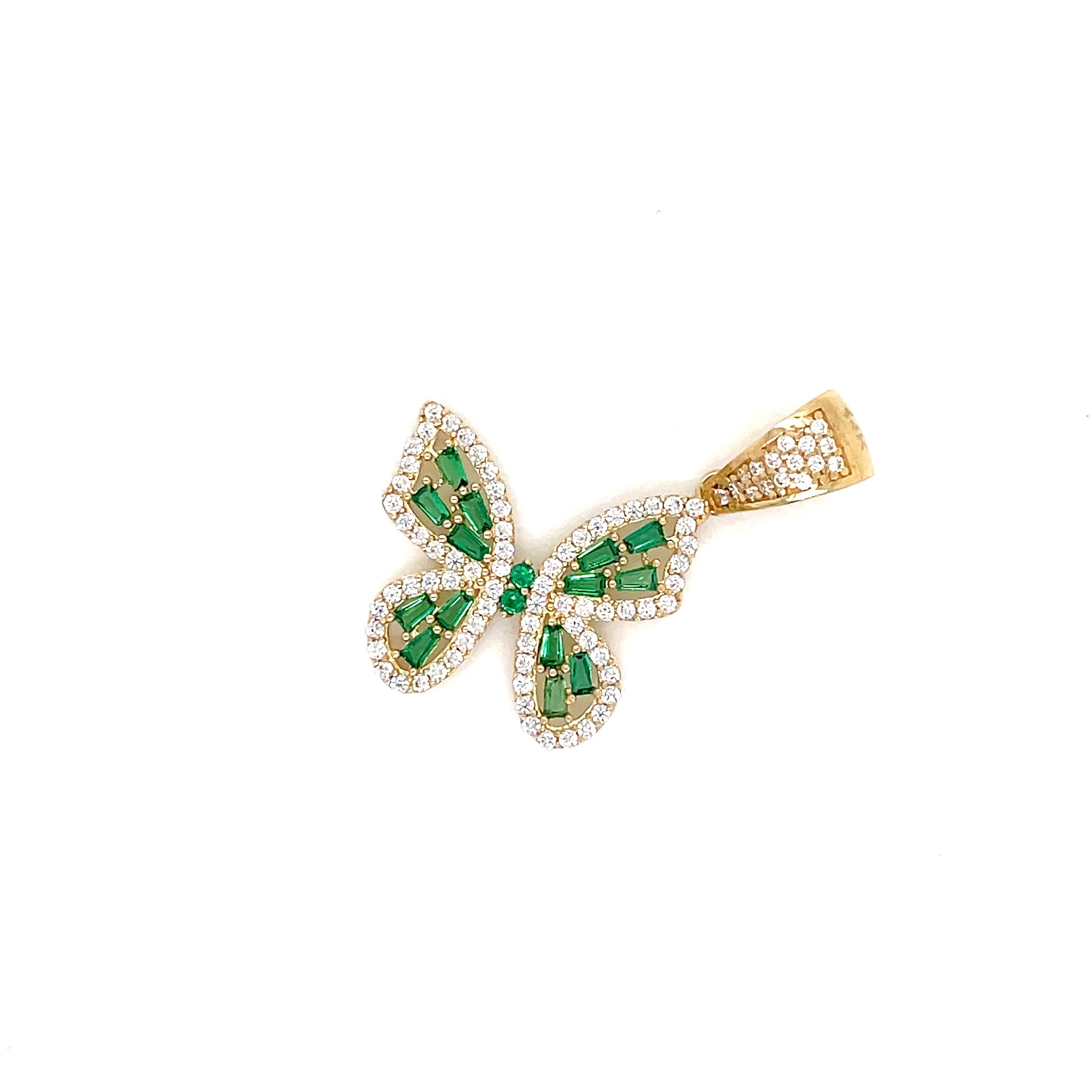 14kt Yellow Gold Women's Butterfly Pendant With Green Cubic Zirconia Stone