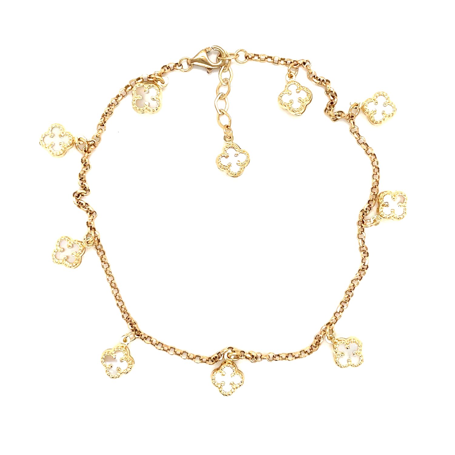 14kt Yellow Gold White Clover Anklet