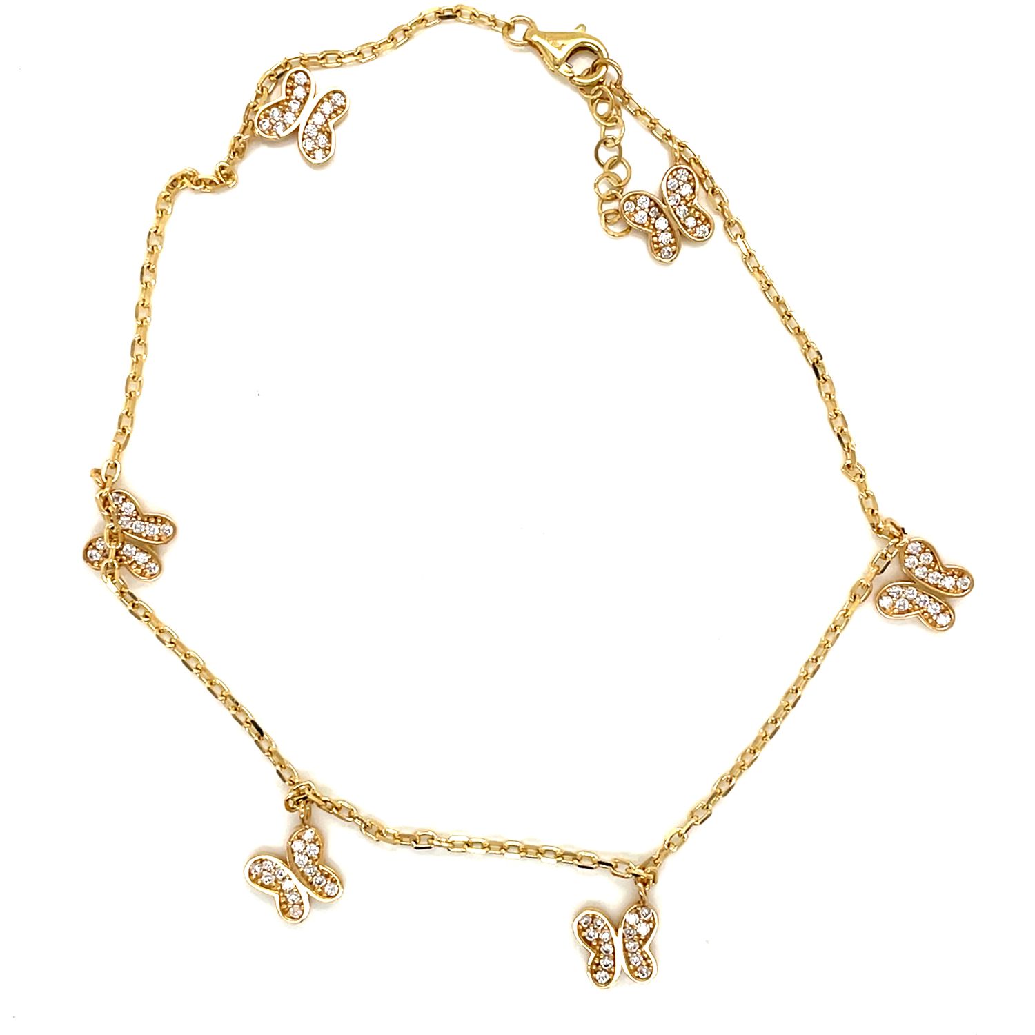 14kt Yellow Gold Anklet with Butterfly Charm