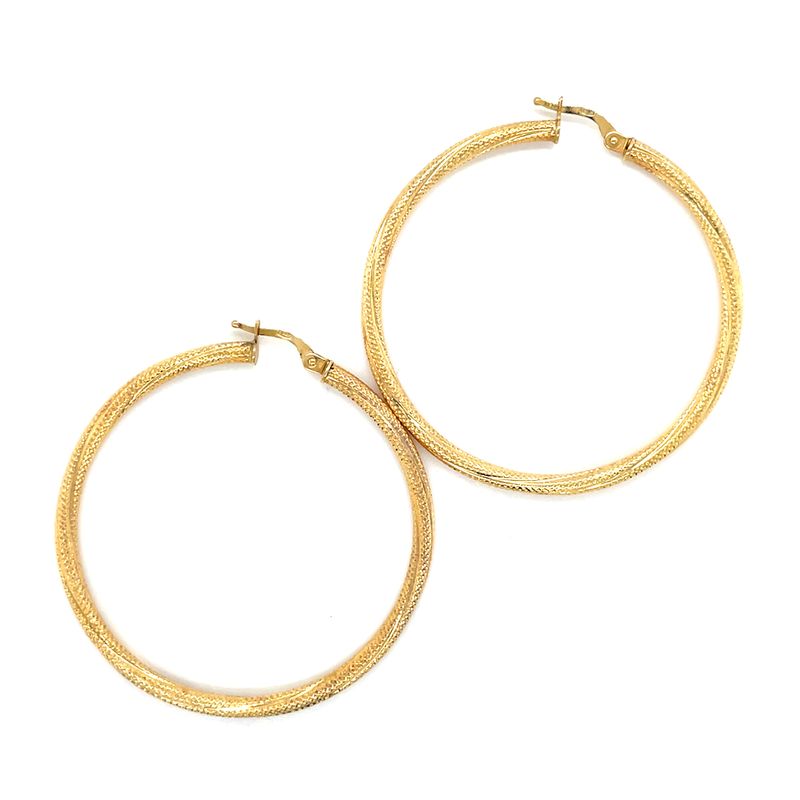14kt Yellow  Gold Polish and Textured Round Hoop Earring