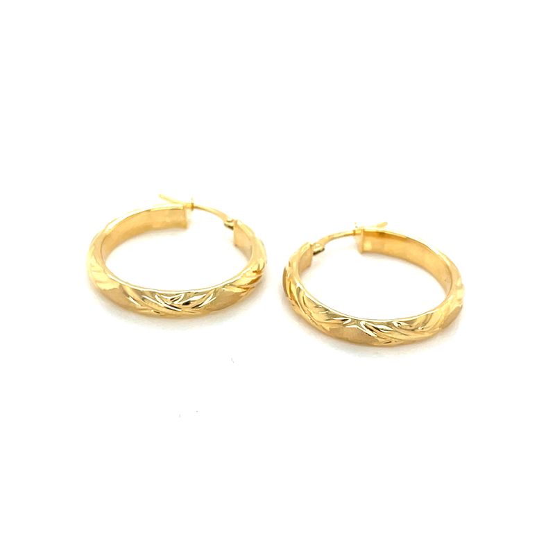 Engraved 14kt Yellow Gold Half Round Hoop Earring