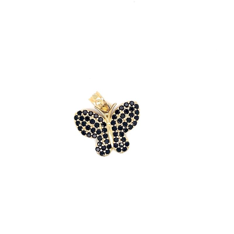 14kt Yellow Gold Women's Butterfly Pendant with Black Cubic Zirconia Stone