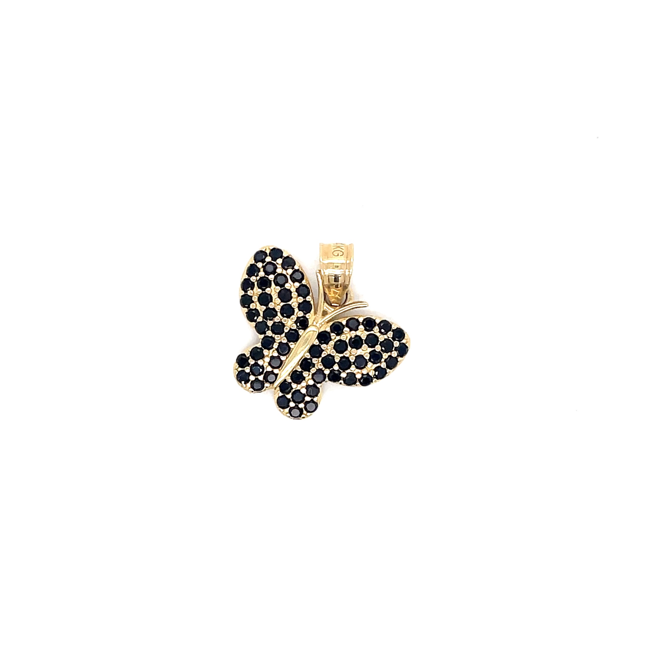 14kt Yellow Gold Women's Butterfly Pendant with Black Cubic Zirconia Stone