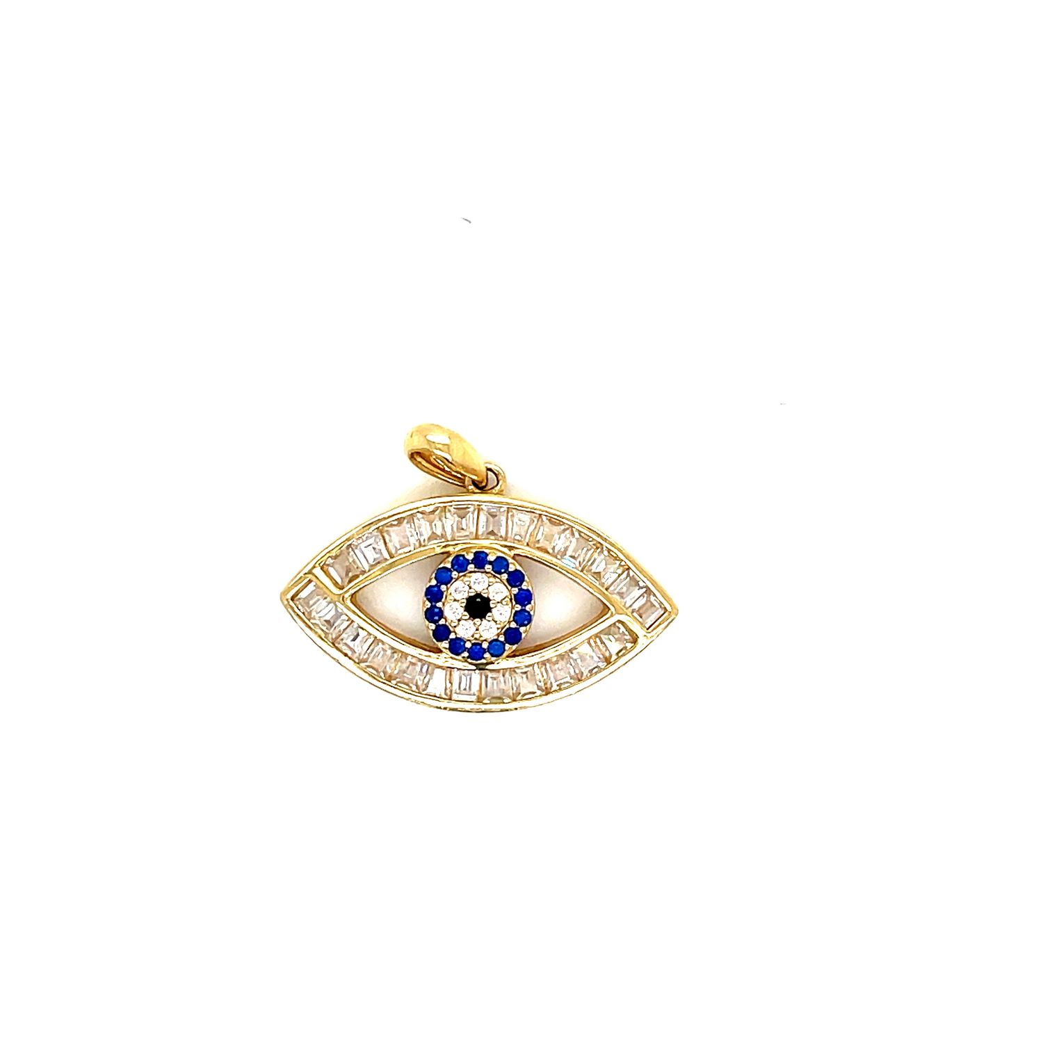 14kt Yellow Gold Evil Eye Pendant with  Blue Cubic Zirconia Stone