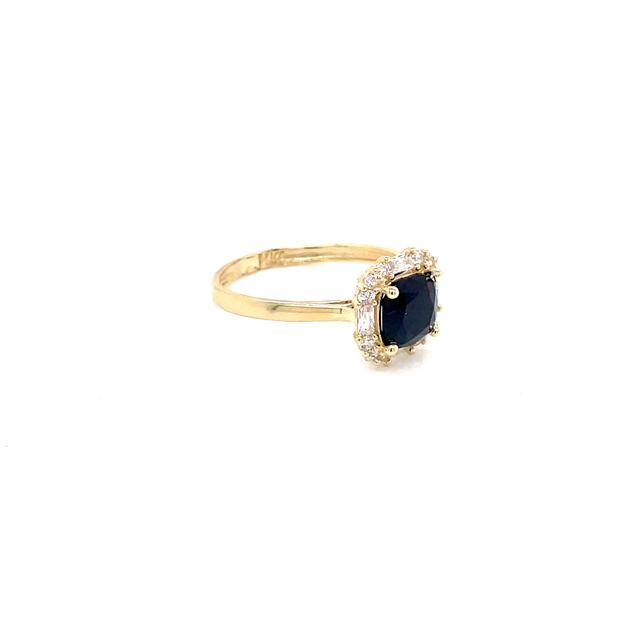 14kt Yellow Gold Women's Ring with Black and White Cubic Zirconia Stone