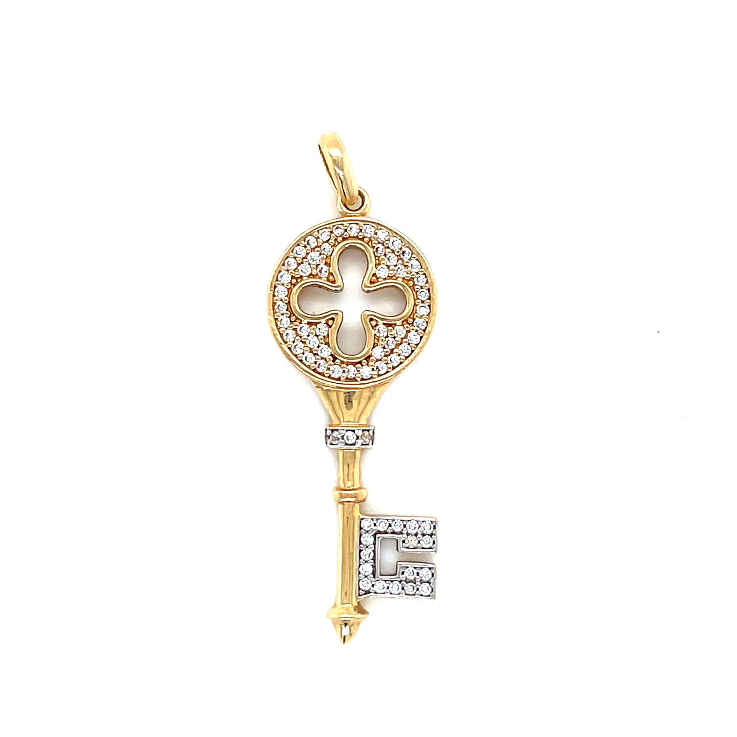 14kt Yellow Gold Women's Key Pendant with Cubic Zirconia Stone.