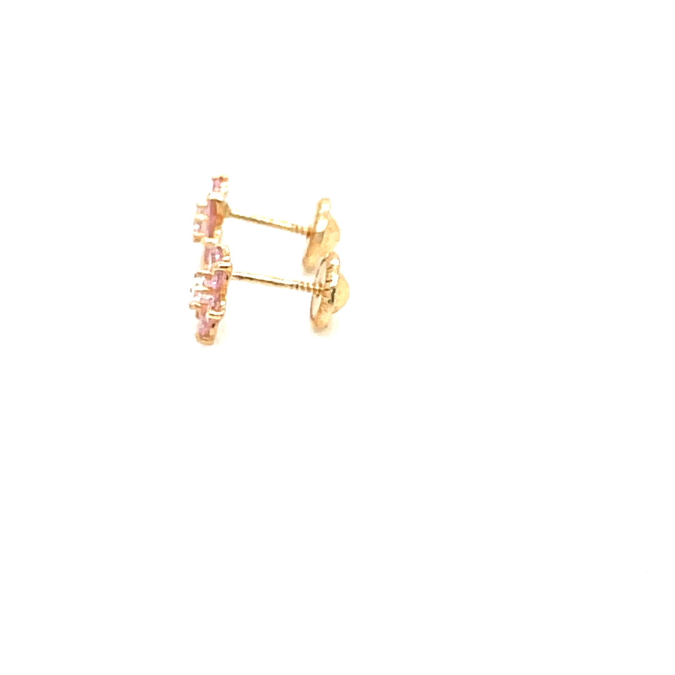 14kt Yellow Gold Kid's Flower Earrings with Pink and White Cubic Zirconia Stone.