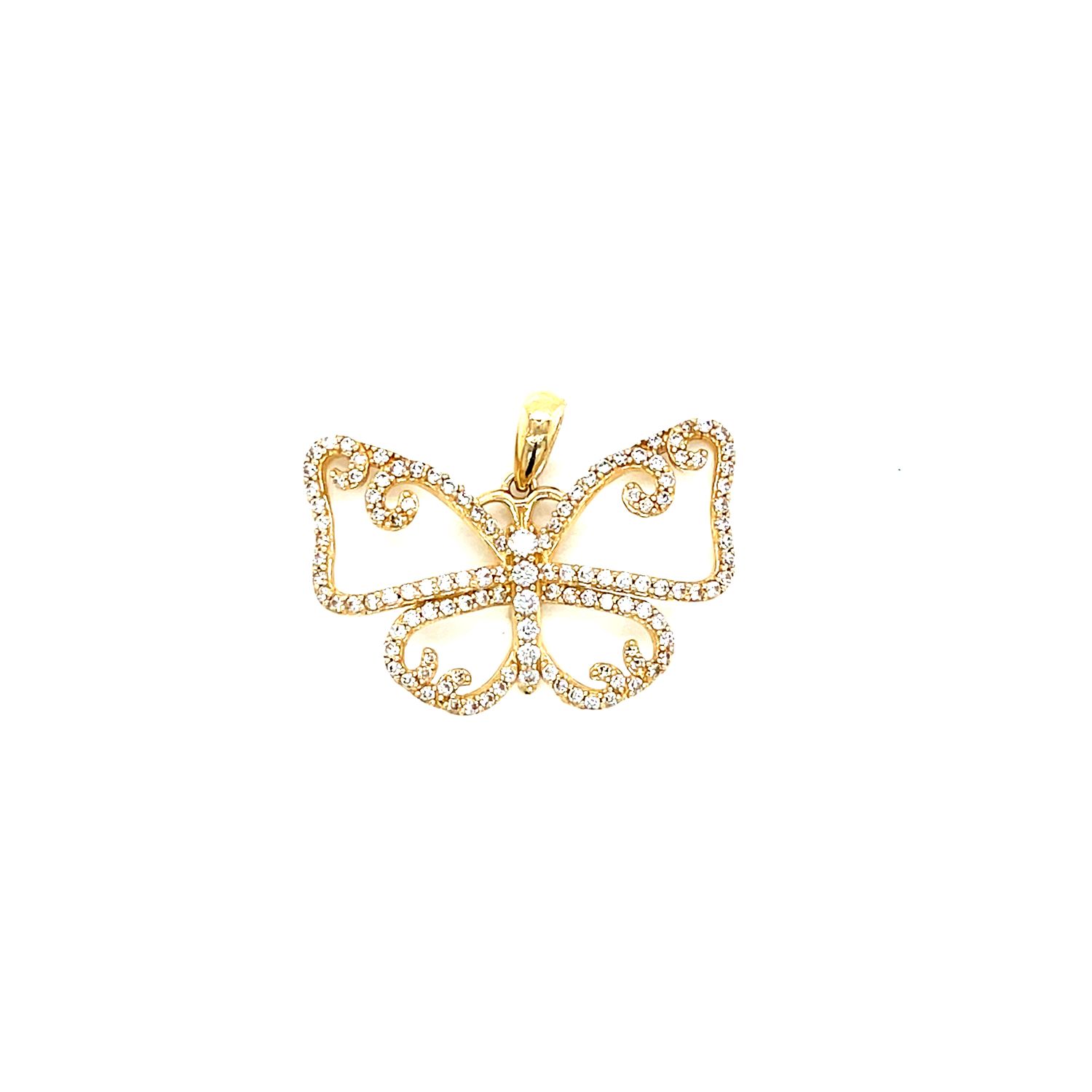 14kt Yellow Gold Women's Butterfly Pendant with Round Cubic Zirconia Stone