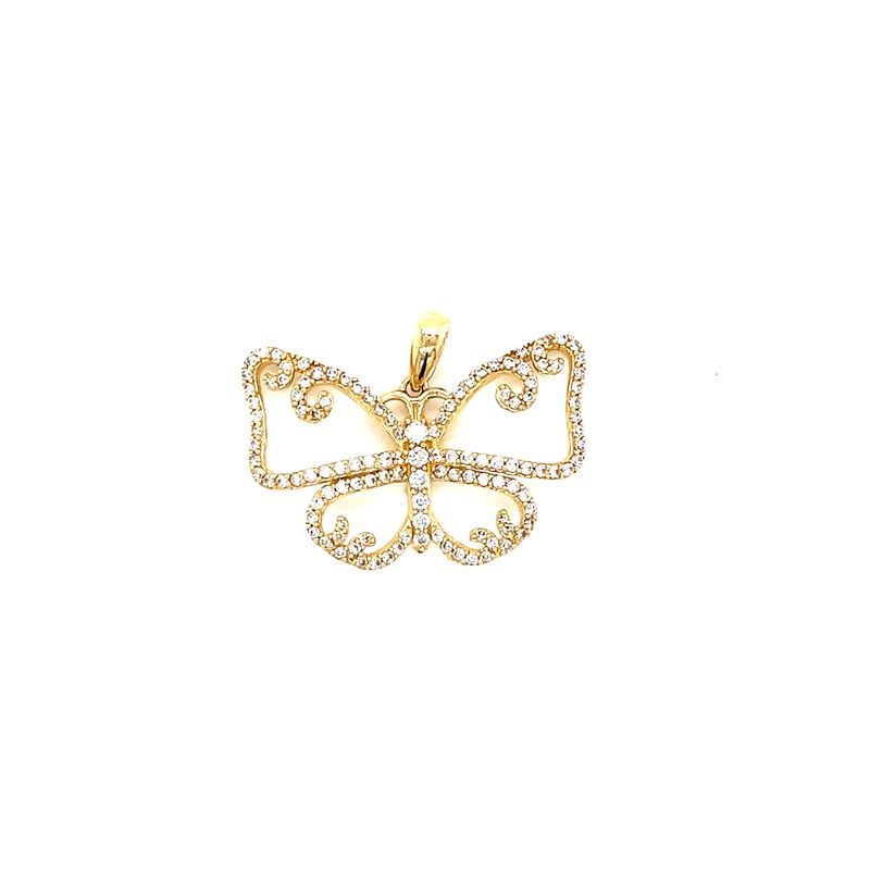 14kt Yellow Gold Women's Butterfly Pendant with Round Cubic Zirconia Stone