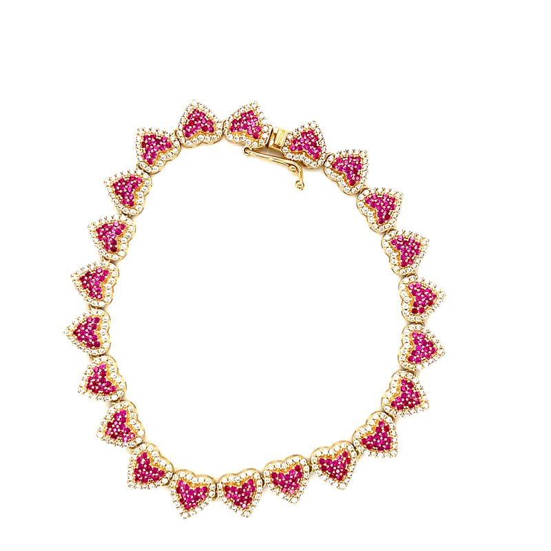 14kt Yellow Gold Women's Bracelet with Pink and White Cubic Zirconia Stone