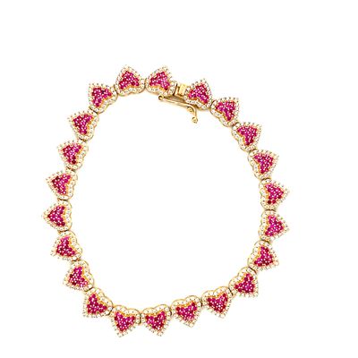 14kt Yellow Gold Women's Bracelet with Pink and White Cubic Zirconia Stone