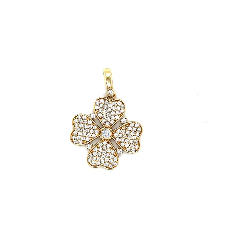 14kt  Yellow Gold Women's Four Leaf Clover Pendant with Cubic Zirconia Stone