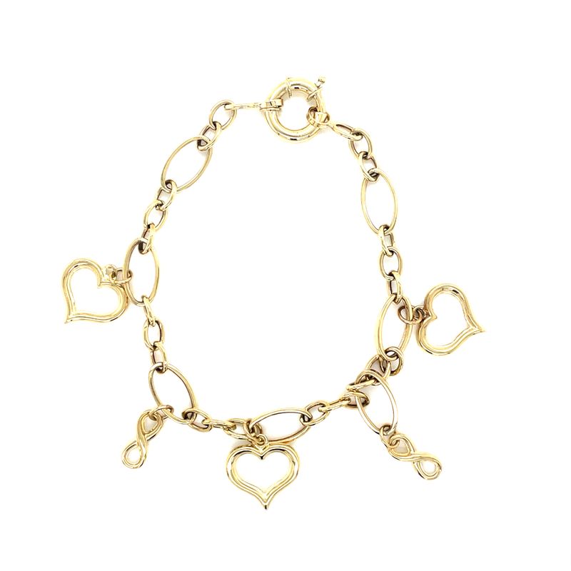 14kt Yellow Gold Women's Bracelet with Heart and Infinity Charms