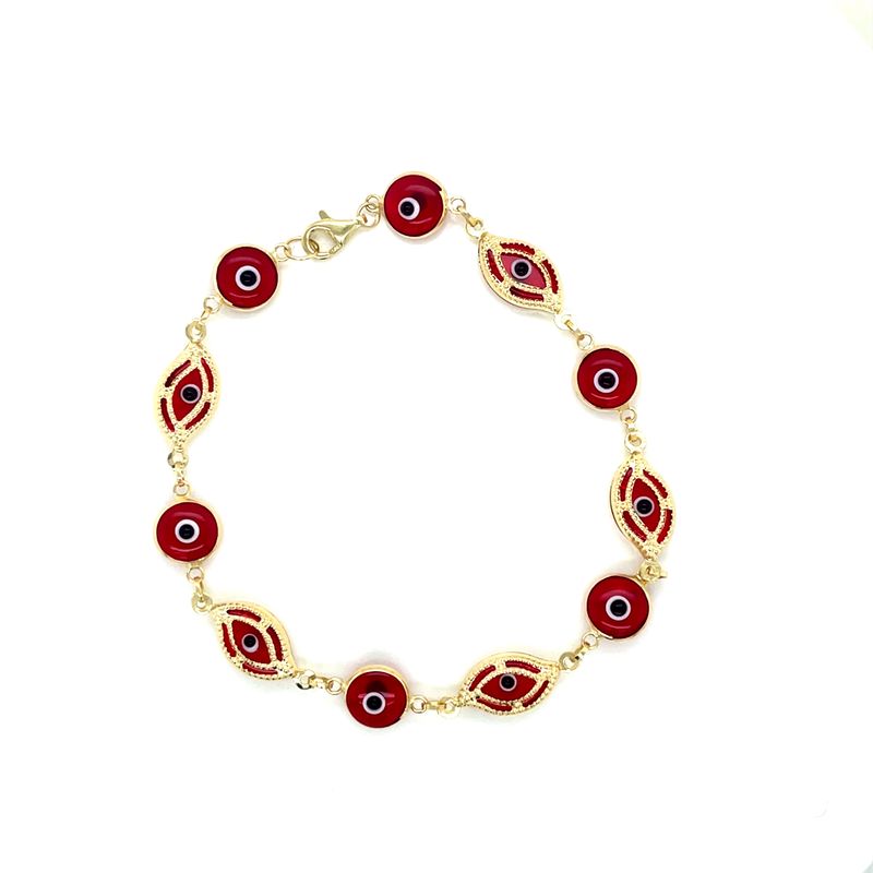 14kt Yellow Gold Women's Red Evil Eye Bracelet  with Lobster Clasp