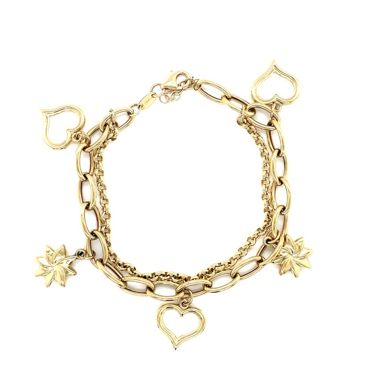14kt Yellow Gold Women's Bracelet Double Chain with Charms