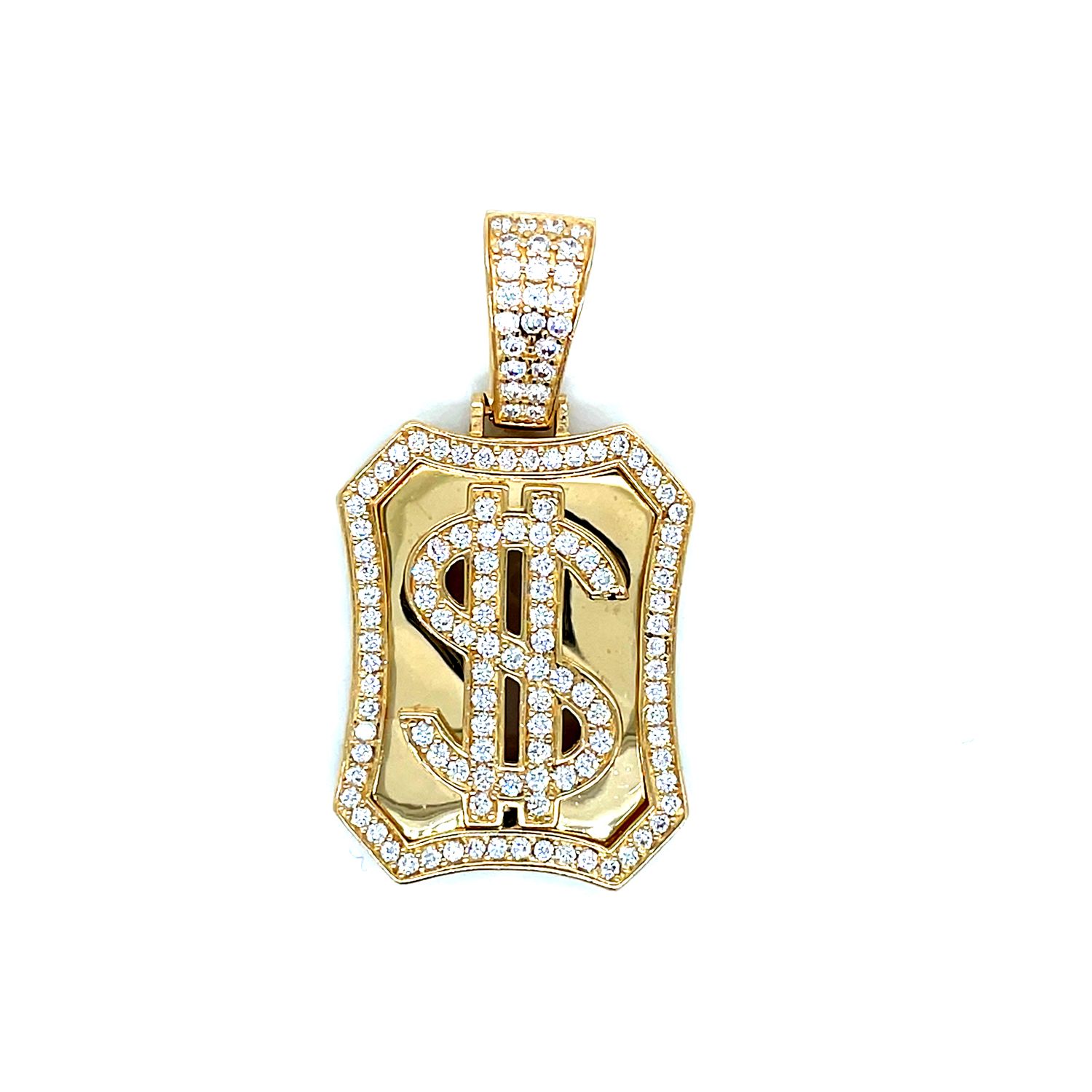 14kt Yellow Gold Men's Money Pendant with Cubic Zirconia Stone