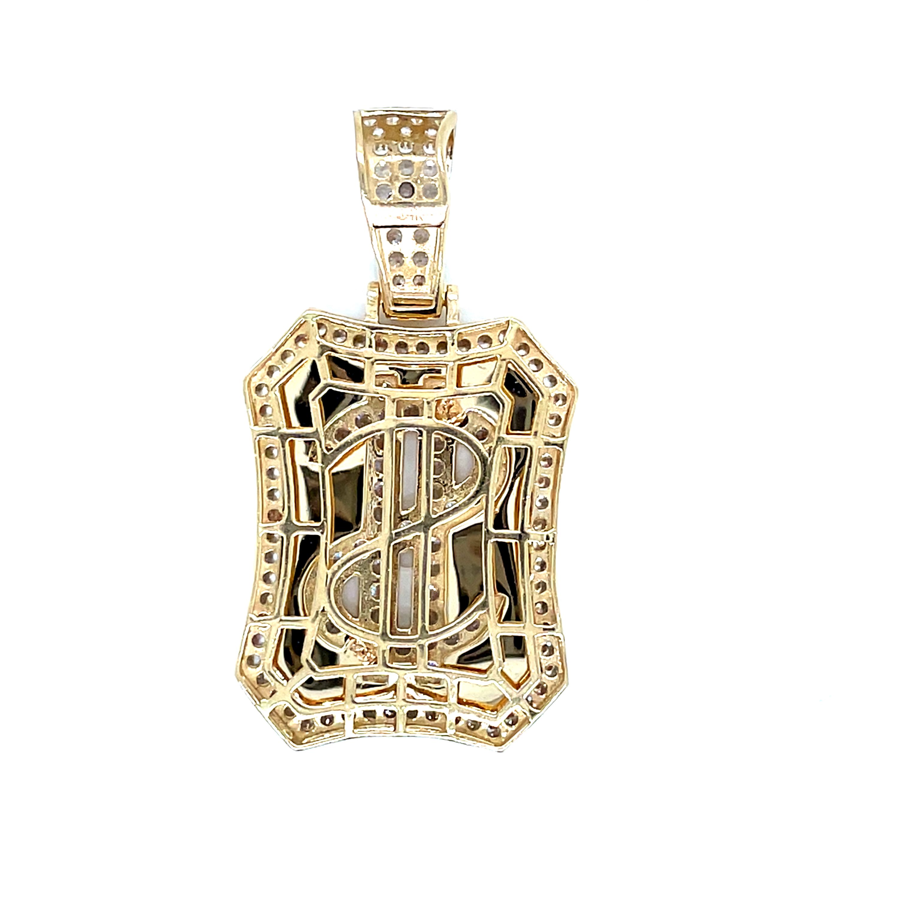14kt Yellow Gold Men's Money Pendant with Cubic Zirconia Stone