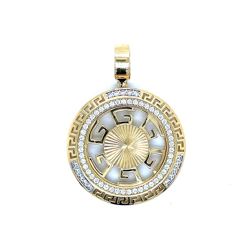 14kt Yellow Gold Men's Round Pendant with Cubic Zirconia Stone