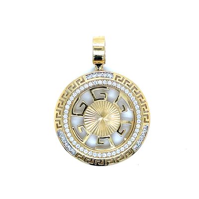 14kt Yellow Gold Men's Round Pendant with Cubic Zirconia Stone