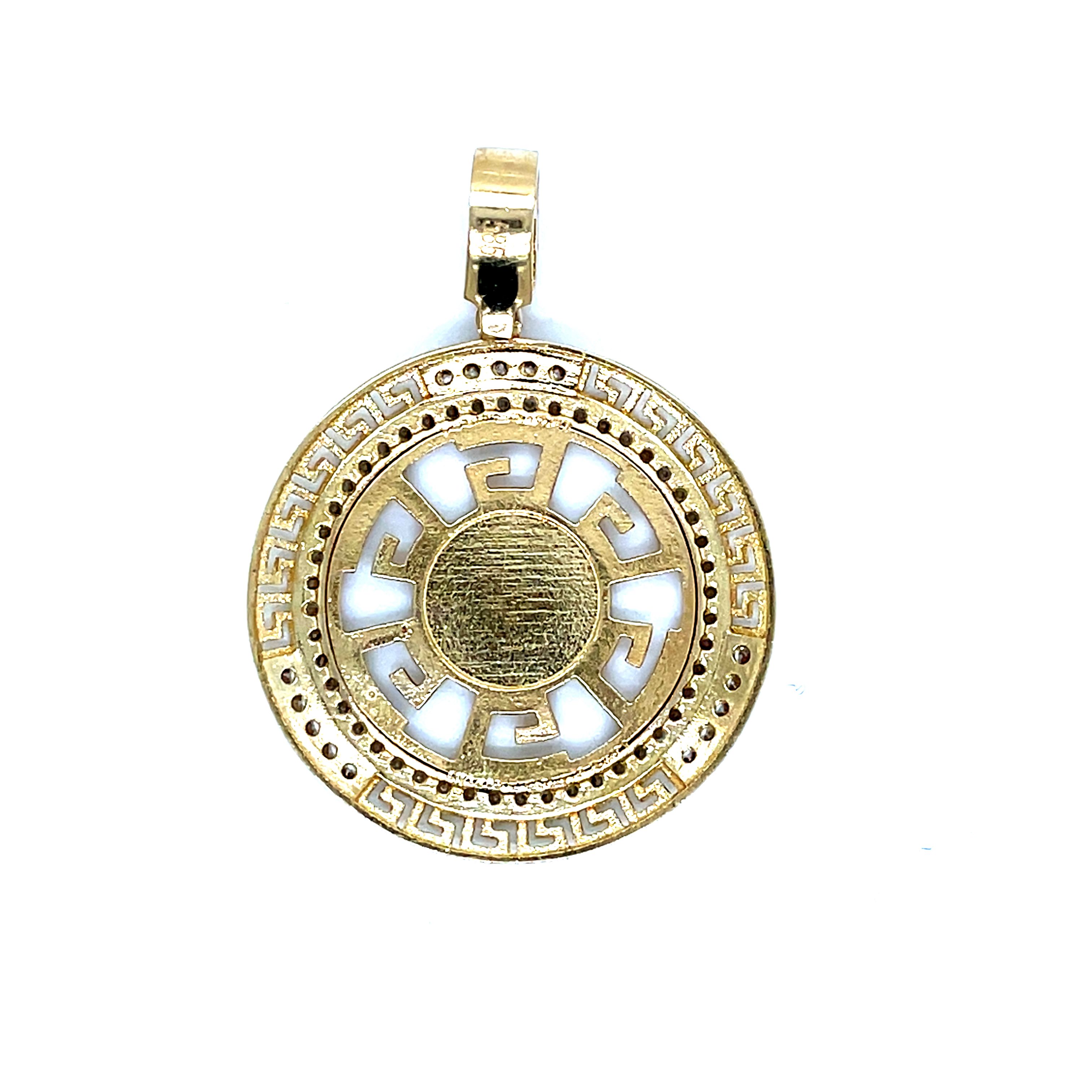14kt Yellow Gold Men's Round Pendant with Cubic Zirconia Stone