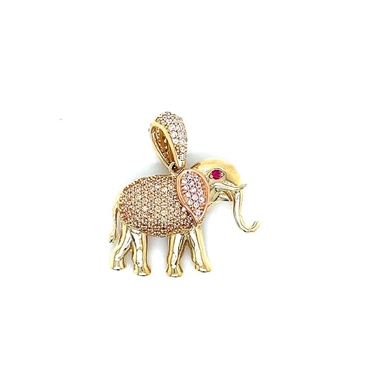 14kt Yellow Gold Women's Elephant Pendant  with Cubic Zirconia Stone
