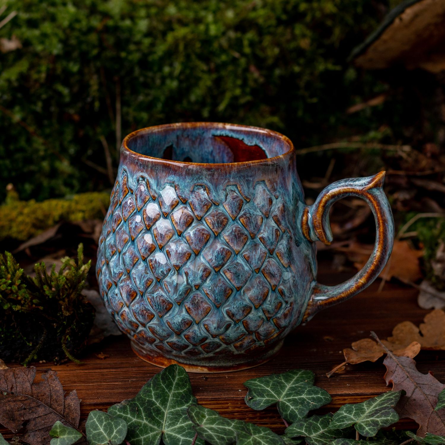 Rainbow Dragon, Ceramic Mug, Dragon scale mug, Handmade pottery