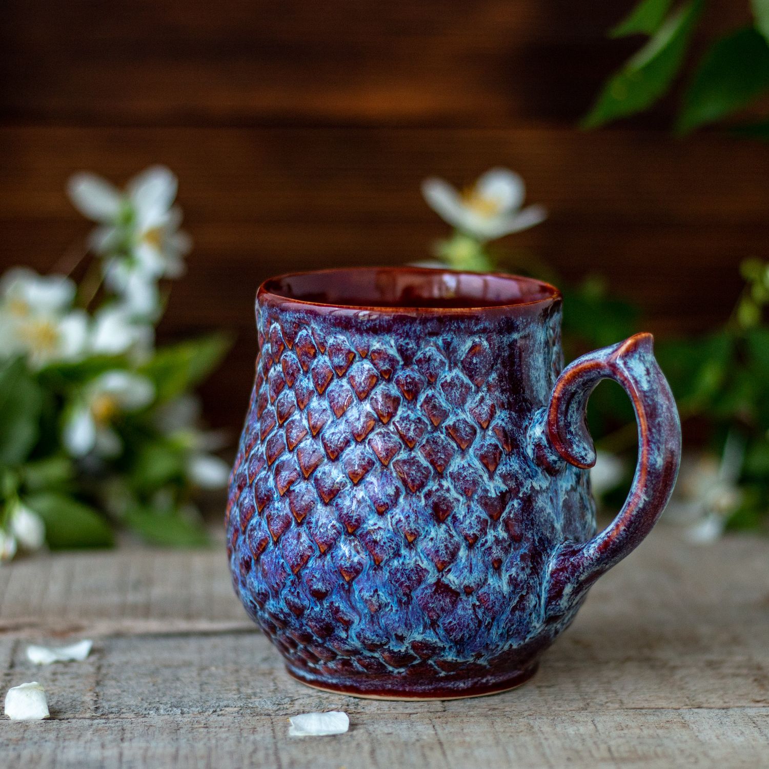 Dawn Dragon, Ceramic Mug, Dragon scale mug, Handmade pottery