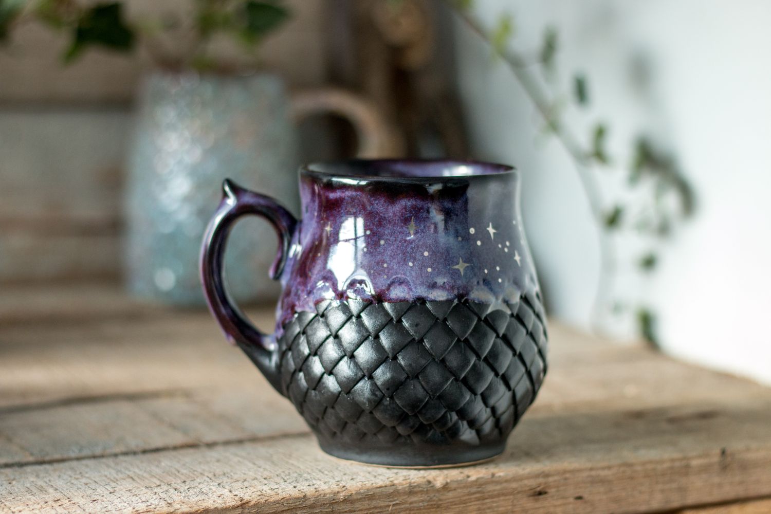 Purple Mist Dragon, Ceramic Mug, Dragon scale mug, Handmade pottery