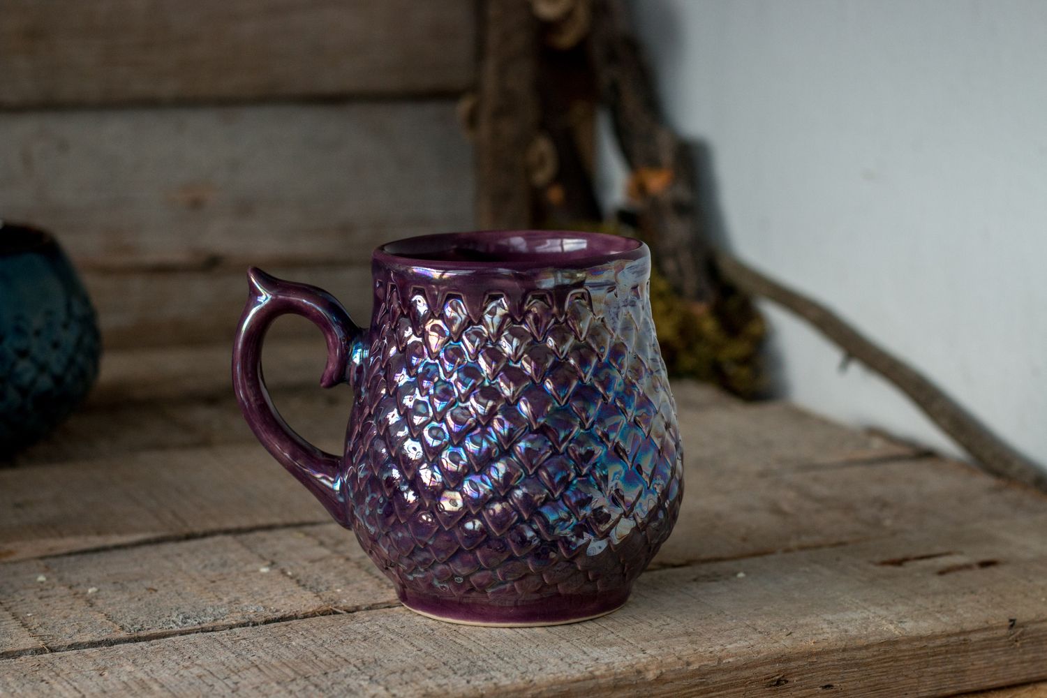 Purple pearl, Ceramic Mug, Dragon scale mug, Handmade pottery